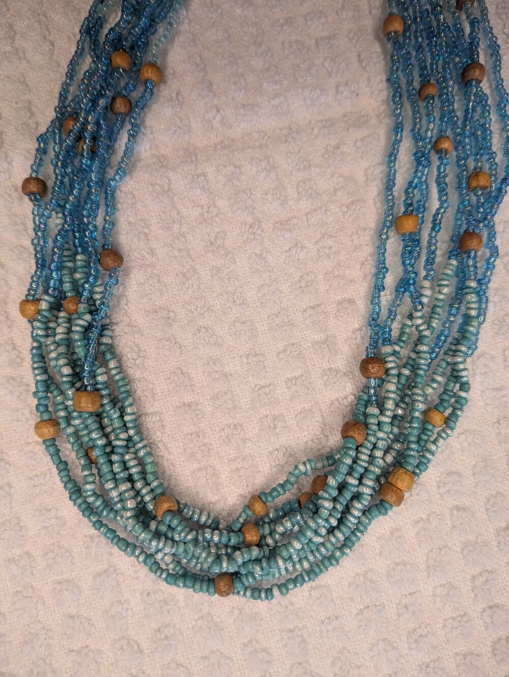 Multi Strand Sea Bead Necklace With Wood Accent Beads - Picture 5 of 9